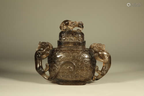 Tea Crystal Carved Dragon Pattern Lid Vase