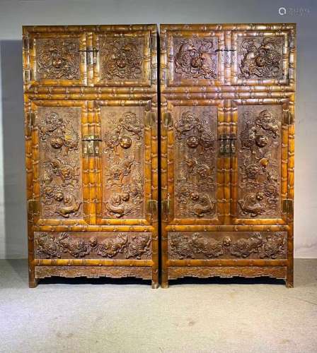 Pair of Huanghuali Wood Dragon Pattern Cabinet