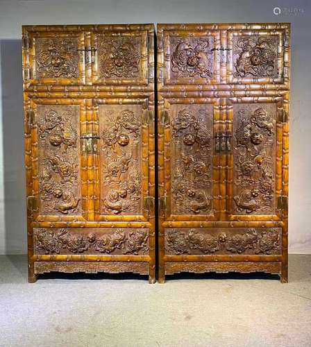 Pair of Huanghuali Wood Dragon Pattern Cabinet