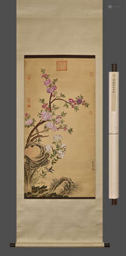 Chinese Drawing Flower Silk Painting,Lin Chun Mark