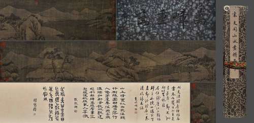 Chinese Drawing Landscape Silk Hand Scroll,Wen Tong Mark