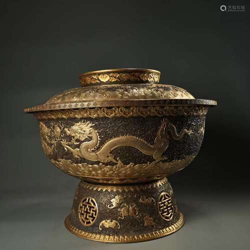 Silver Gilt Dragon Pattern Lid Bowl