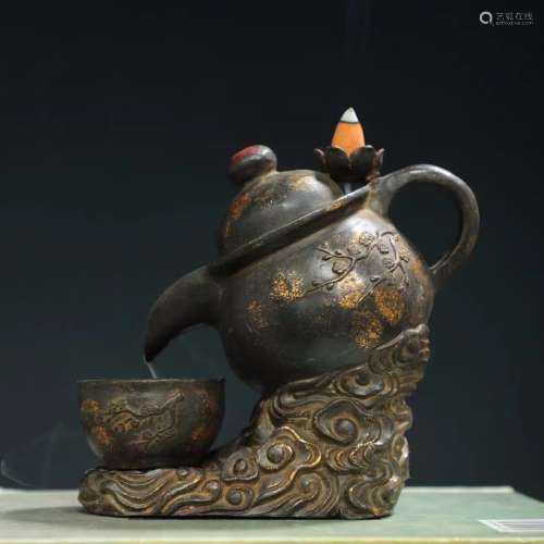 Bronze Carved Plum Blossom Tea Pot
