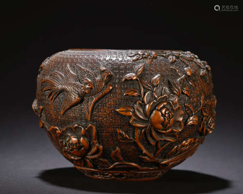 Bronze Carved Flower and Bird Pattern Pot