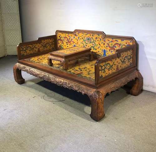 Huanghuali Wood Carved Dragon Pattern Arhat Bed