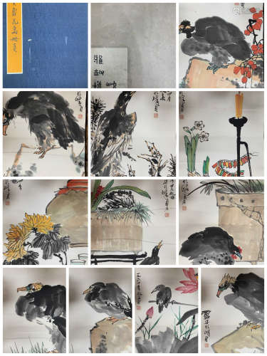 Chinese Drawing Bird Painting Album,Pan Tianshou Mark