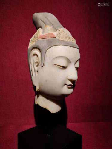 White Stone Buddha Head Figure