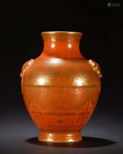 Red Base Gold Drawing Flower Pattern Porcelain Vase