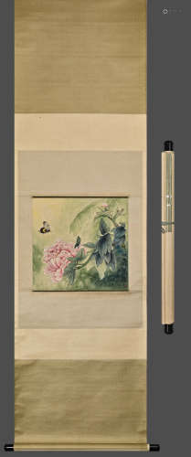 Chinese Drawing Flower with Butterfly Painting,Wan Rong Mark