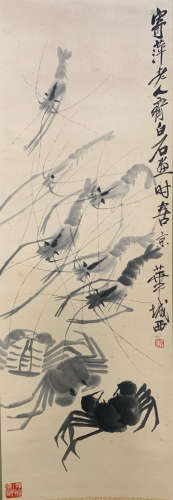 Group of Twelve Chinese Drawing Shrimp and Crab Painting,Qi ...