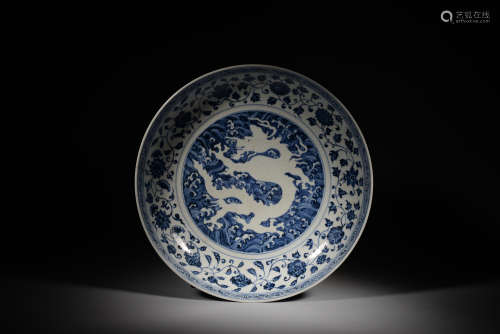 Blue and White Dragon Pattern Porcelain Plate