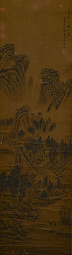 A CHINESE LANDSCAPE PAINTING ON SILK, HANGING SCROLL, HUANG ...