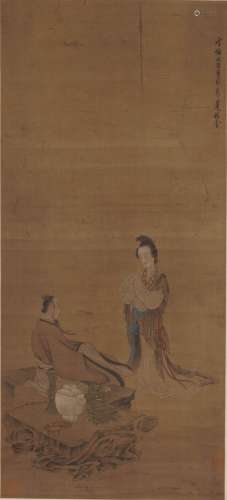 A CHINESE FIGURE PAINTING ON SILK, HANGING SCROLL, CHEN HONG...