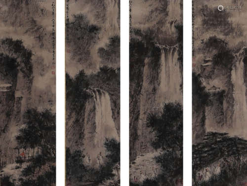 A SET OF CHINESE PAINTINGS ON PAPER, HANGING SCROLL, FU BAOS...