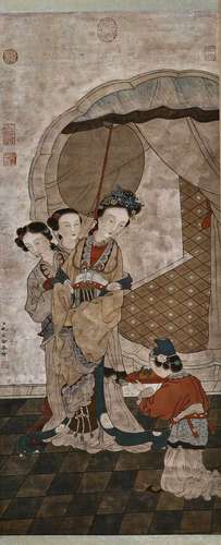 A CHINESE FIGURAL PAINTING ON SILK, HANGING SCROLL, YAO WENH...