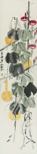 A CHINESE INSECT PAINTING ON PAPER, HANGING SCROLL, QI BAISH...