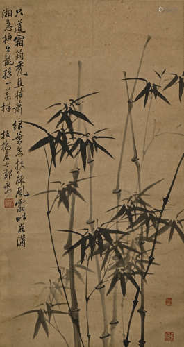 A CHINESE BAMBOO PAINTING ON PAPER, HANGING SCROLL, ZHENG XI...
