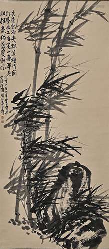 A CHINESE BAMBOO PAINTING ON PAPER, HANGING SCROLL, LI FANGY...