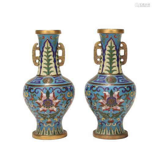 A PAIR OF CLOISONNE ENAMEL VASES