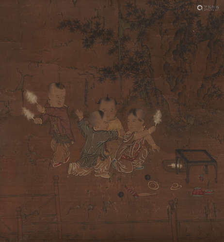 A CHINESE CHILDREN PAINTING ON SILK, HANGING SCROLL, ANONYMO...