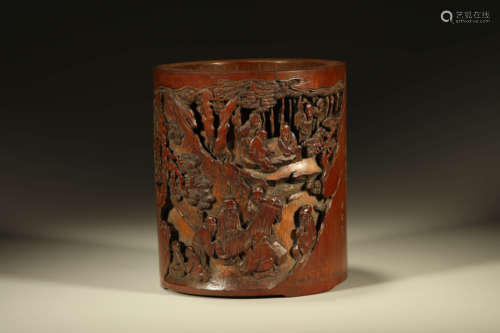 A CARVED BAMBOO BRUSH POT