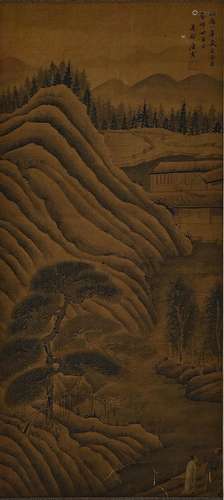 A CHINESE LANDSCAPE PAINTING ON SILK, HANGING SCROLL, TANG Y...