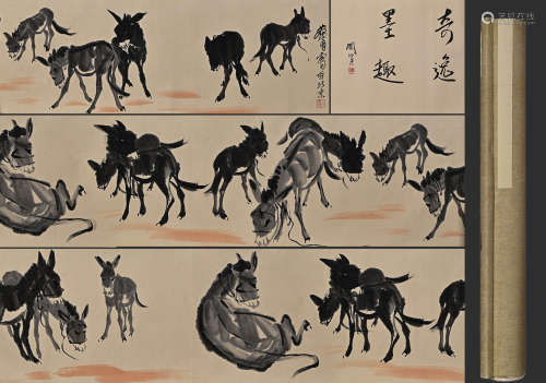 A CHINESE DONKEY PAINTING ON PAPER, HANDSCROLL, HUANG ZHOU M...