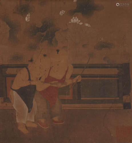 A CHINESE FIGURE PAINTING ON SILK, HANGING SCROLL, ANONYMOUS