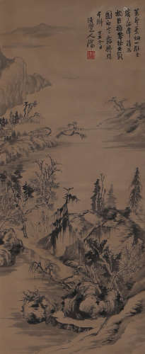 A CHINESE LANDSCAPE PAINTING ON PAPER, HANGING SCROLL, SHI T...