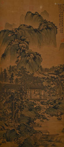 A CHINESE LANDSCAPE PAINTING ON SILK, HANGING SCROLL, LAN YI...