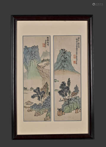 A CHINESE LANDSCAPE PAINTING ON PAPER, MOUNTED AND FRAMED, Q...