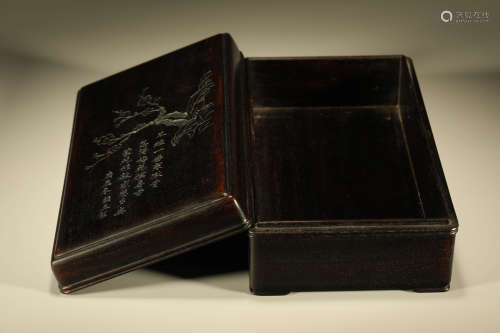 A SANDALWOOD INSCRIBED BOX AND COVER