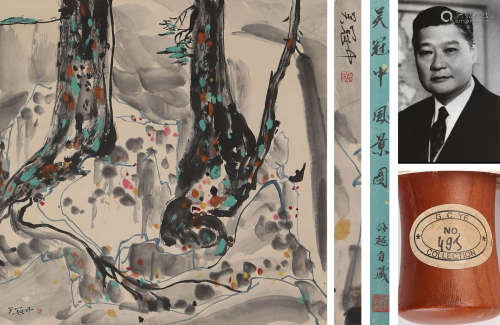 A CHINESE LANDSCAPE PAINTING ON PAPER, HANGING SCROLL,  WU G...