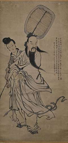 A CHINESE FIGURE PAINTING ON PAPER, HANGING SCROLL, PAN ZHEN...