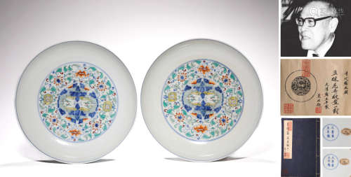 A PAIR OF DOUCAI FLORAL PLATES