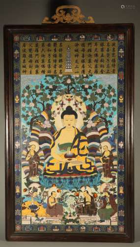 A CLOISONNé ENAMEL BUDDHA SHAKYAMUNI PANEL