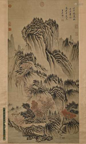 A CHINESE LANDSCAPE PAINTING ON PAPER, HANGING SCROLL, WANG ...