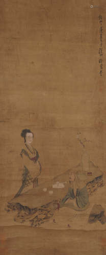 A CHINESE FIGURE PAINTING ON SILK, HANGING SCROLL, CHEN HONG...