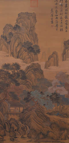 A CHINESE LANDSCAPE PAINTING ON SILK, HANGING SCROLL, TANG Y...