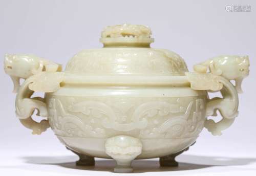 A CARVED JADE BEAST-FACE PATTERN WITH DRAGON EARS CENSER
