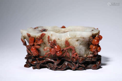 A CARNELIAN CARVED FORTUNE, PROSPERITY, AND LONGEVITY WASHBA...
