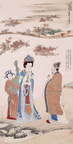 A Chinese Figures Painting Scroll, Zhang Daqian Mark