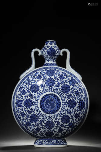 Blue&white Floral Pattern Porcelain Moon flask