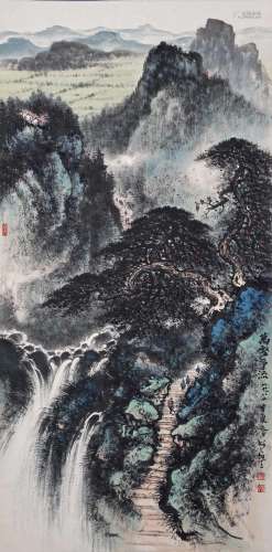 A Chinese Landscape Painting Scroll, Li Xiongcai Mark