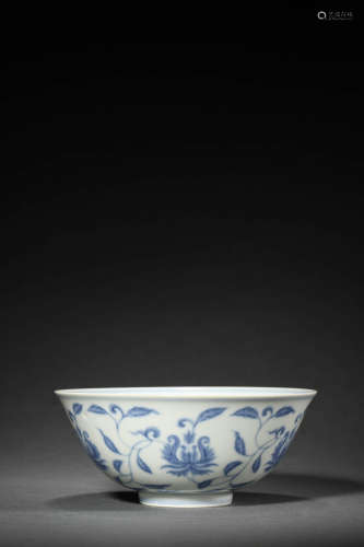 A Blue and White Floral Porcelain Bowl