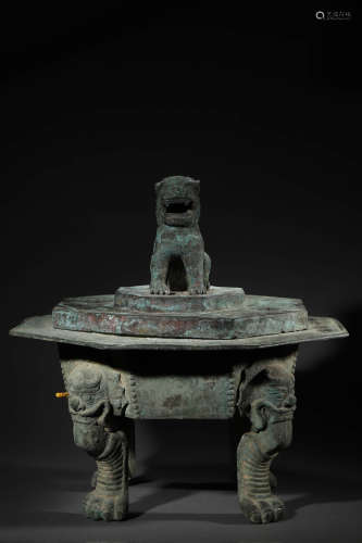 Lion Bronze Octagon Incense Burner
