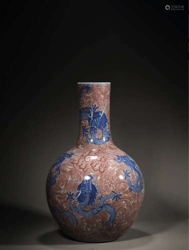 Blue&white Underglazed Red Dragon Pattern Porcelain Vase