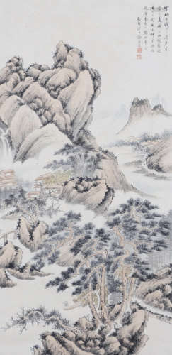 A Chinese Landscape Painting Scroll, Xu Bangda Mark