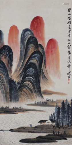 A Chinese Mountains Painting Scroll, Qibaishi Mark