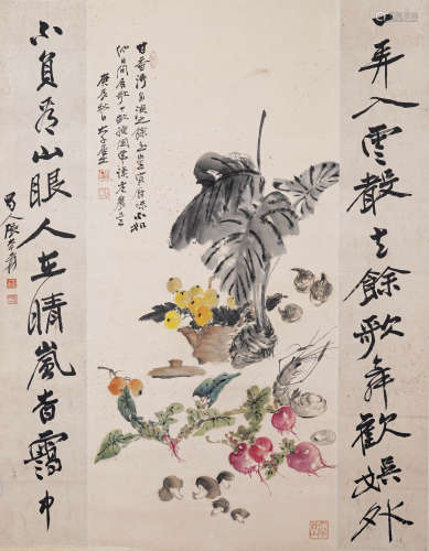 A Chinese Flowers Frame Painting, Zhang Daqian Mark